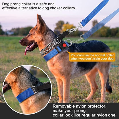 Prong Training Collar with Comfort Tips and Quick Release Snap Buckle - Dog Choke Pinch Collar with Nylon Cover - Classic Collar and Leash
