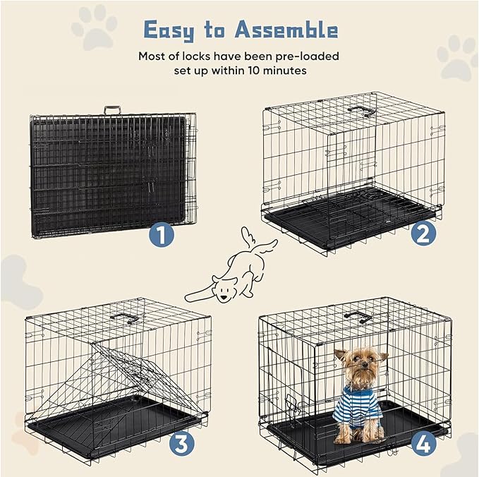 DUMOS Dog Crate, 30 Inch Medium Single Door Dog Cage with Plastic Leak-Proof Pan Tray, Folding Metal Wire Pet Kennel for Indoor, Outdoor, Travel