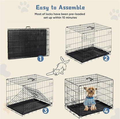 DUMOS Dog Crate, 30 Inch Medium Single Door Dog Cage with Plastic Leak-Proof Pan Tray, Folding Metal Wire Pet Kennel for Indoor, Outdoor, Travel