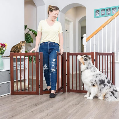 Primetime Petz 360 Configurable Dog Gate with Door – Indoor Freestanding Walk Through Wood Pet Gate,Walnut