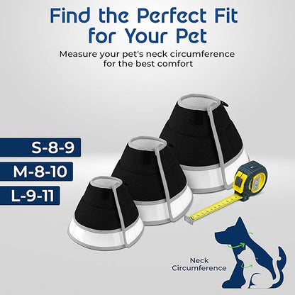Premier Web Products Soft Dog Cone Collar To Stop Licking - Medium Dog Cone, Adjustable and Reversible Design, Non-Woven Breathable Fabric, Elizabethan Recovery Collar after Surgery for Cat, Black