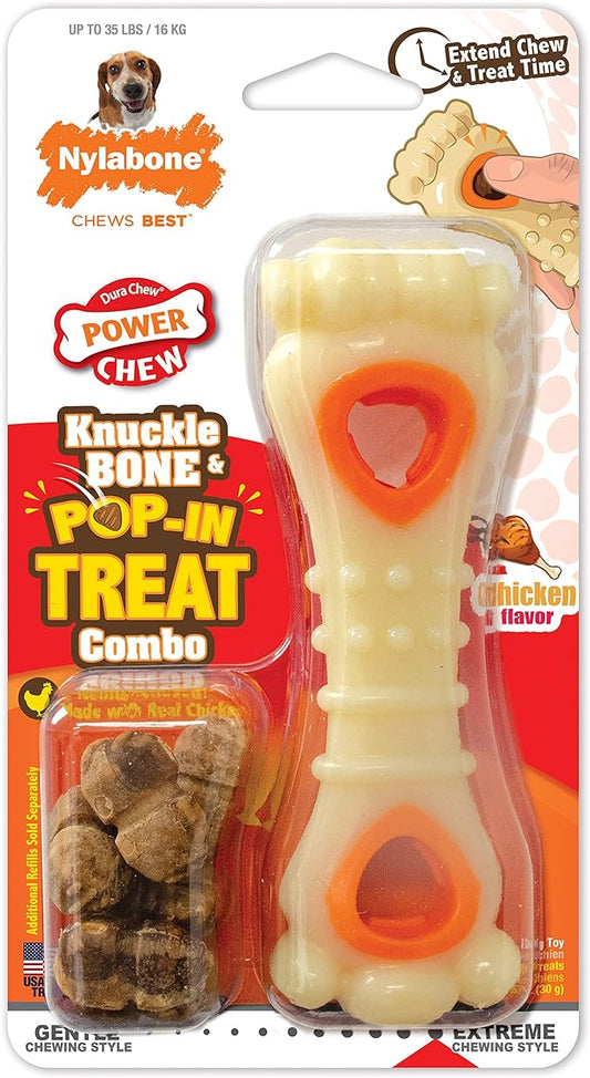Nylabone Knuckle Bone Pop-In Treat Toy Power Chew Toy for Dogs, Interactive Treat Dispensing Enrichment Dog Toy, Long Lasting Chicken Flavor, Medium Dogs - Up to 35 lbs