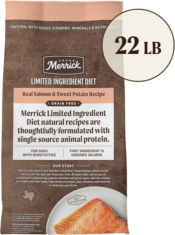 Merrick Limited Ingredient Diet Grain Free Dry Dog Food, Premium And Healthy Kibble, Salmon And Sweet Potato - 22.0 lb. Bag