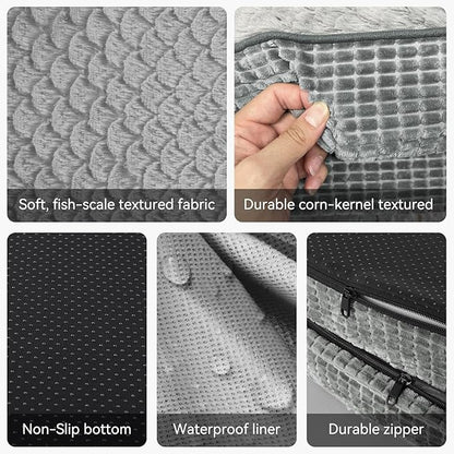 JOEJOY Orthopedic Dog Bed for Medium Dogs, Egg-Crate Memory Foam Pet Bed with Bolster Sides, Waterproof Lining, Removable Washable Cover & Non-Slip Bottom, Light Grey