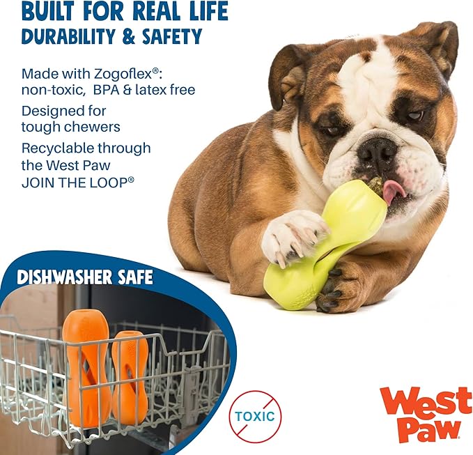WEST PAW Qwizl Durable Zogoflex Dog Puzzle Toy for Mental Stimulation, and Enrichment - Treat Dispensing for Bully Sticks and Dental Sticks - Dishwasher Safe - Made in USA - Small - Sunflower