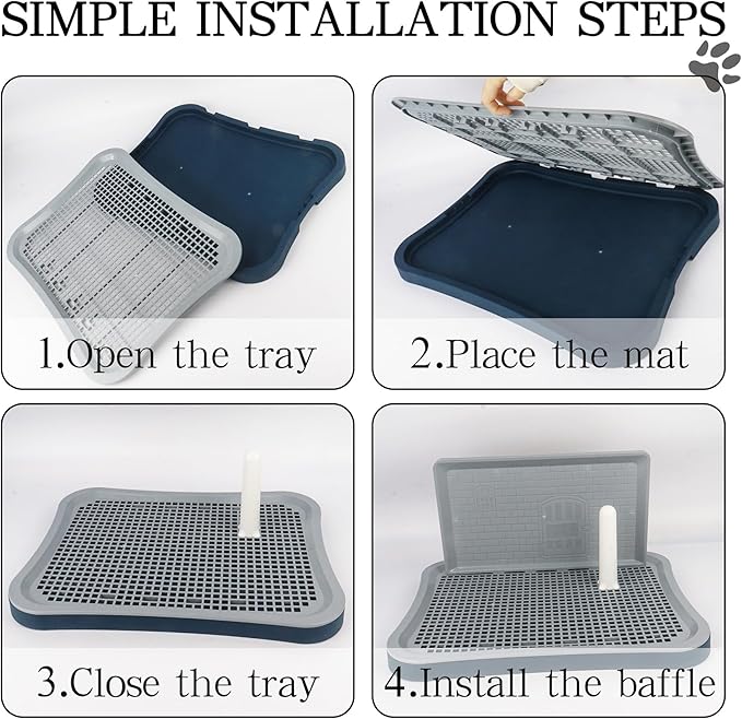 Dog Pee Pad Holder with Pee Pads, 20.1"x15.6"X1.4" Indoor Dog Potty Pad with Splash Guard for Puppy and Small Dogs, Housebreaking Supplies, Pet Products (Blue)