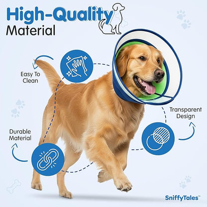 Soft Dog Cone Collar After Surgery – Adjustable Recovery Cone for Medium & Large Dogs – Double-Layer Protective Elizabethan Collar for Wound Protection & Licking Prevention – Comfortable - Blue