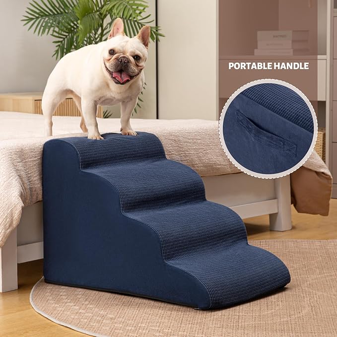 Aodisman 4-Step Dog Stairs and Ramp for Beds or Couches,Non-Slip Sturdy Pet Steps for Small Dogs and Cats,17.4" H,Blue