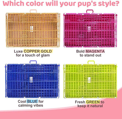 HOMEY PET 24 Inch Small Dog Crate, Cute Pink Puppy Cage Collapsible Dog Kennel Indoor, Nano-Coated Metal Wire Dog Crate with Removable Floor Grid Tray, Double Doors Dual Locks, Portable Handle