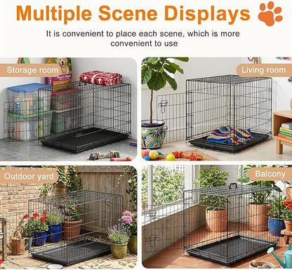 FDW 36" Foldable Metal Dog Crate with Leak-Proof Tray for Medium Dogs, Black