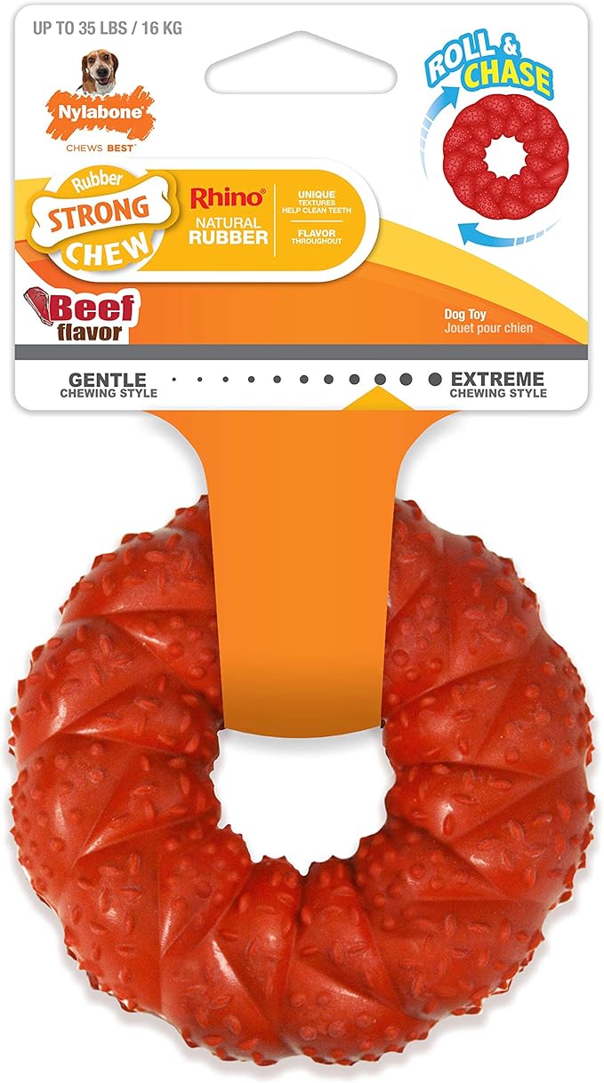 Nylabone Braided Ring Strong Chew Toy for Dogs, Natural Rubber Dog Toy for Moderate & Aggressive Chewers, Beef Flavor, Medium Dogs - Up to 35 lbs, 1 Count