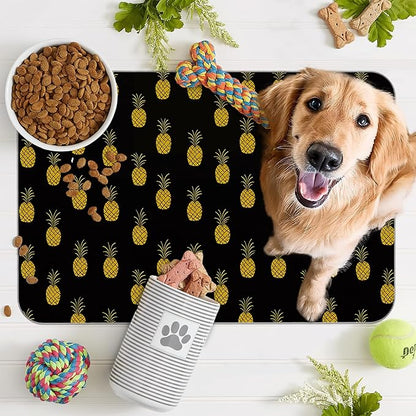 Dog Food Mat for Floors,Pineapple Tropical Absorbent Quick-Dry Pet Feeding Mat,Cat Dog Bowl Mats for Food and Water,Non-Slip Pet Accessories Supplies 16"x24"