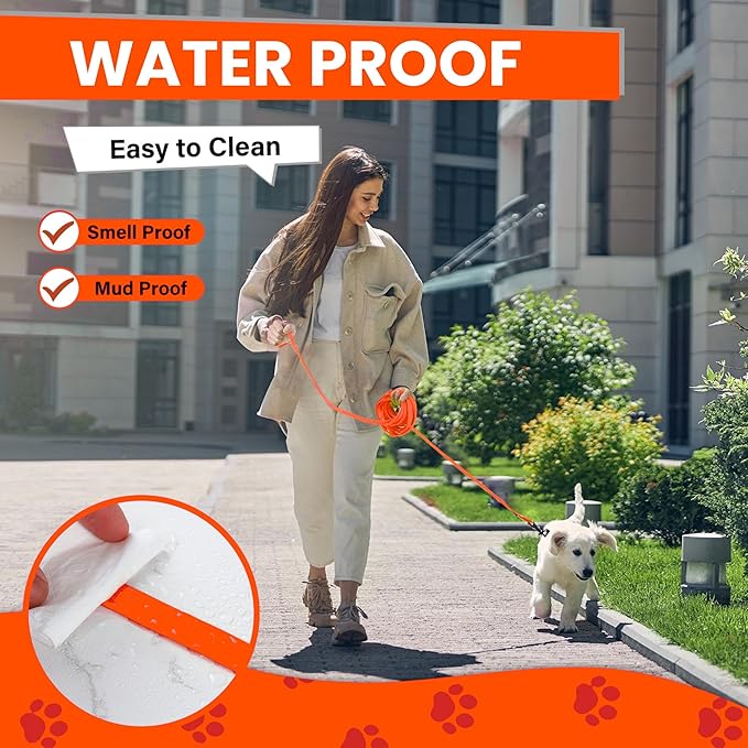 Waterproof Dog Leash 10ft, 16ft, 30ft, 50ft PVC Recall Long Line Dog Leash Beach Swimming Tracking Training Dogs Lead for Small, Medium and Large Dogs