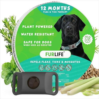 FurLife Grey Dog Tag, Flea and Tick Prevention for Dogs - Waterproof Pendant for Collar, Safe for All Breeds