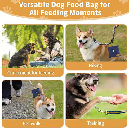 Dog Treat Pouch, Hand Free Dog Training Treat Bag with Carabiner & Magnetic Buckle, Auto Closing Pet Walking Bag for Puppy Travel or Outdoor Use, Pet Feed Snack Reward Pocket, Navy