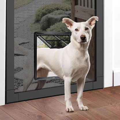 PETLESO Dog Screen Door for Sliding Doors, Inner 12"×16" Lockable Magnetic Self-Closing Flap Pet Passage for Medium to Large Dogs & Cats, Lightweight, Easy Install