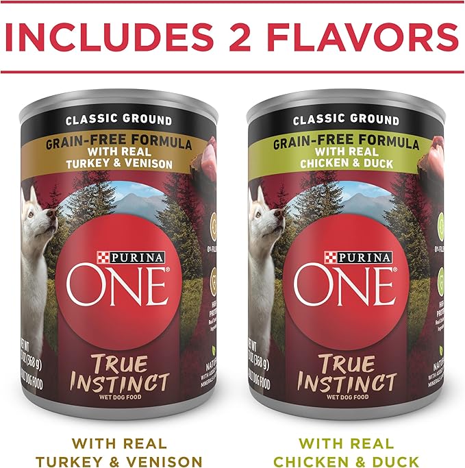 Purina ONE Natural Grain Free Wet Dog Food Variety Pack, True Instinct Classic Ground - 13 Ounce (Pack of 6)