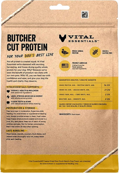 Vital Essentials Freeze Dried Raw Duck Hearts Dog Treats | Single Ingredient | Premium Quality | Grain Free Treats for Dogs, 10 oz Bag