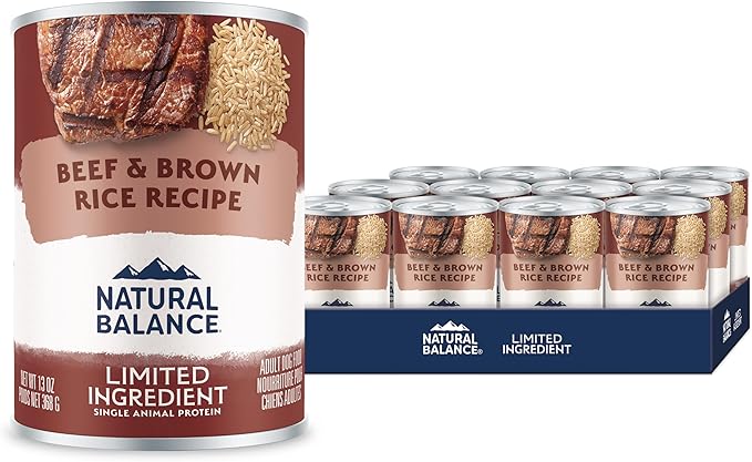 Natural Balance Limited Ingredient Adult Wet Canned Dog Food with Healthy Grains, Beef & Brown Rice Recipe, 13 Ounce (Pack of 12)