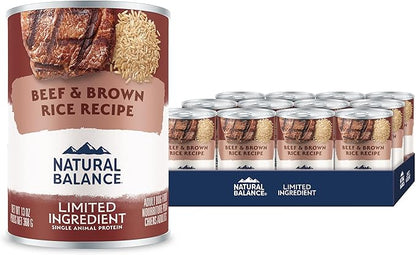 Natural Balance Limited Ingredient Adult Wet Canned Dog Food with Healthy Grains, Beef & Brown Rice Recipe, 13 Ounce (Pack of 12)