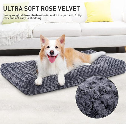 KSIIA Washable Dog Bed Deluxe Plush Dog Crate Beds Comfy Kennel Pad Anti-Slip Pet Sleeping Mat for Large, Jumbo, Medium, Small Dogs Breeds, 35" x 23", Dark Grey