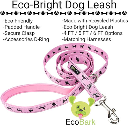 EcoBark Dog Leash - Soft & Reflective Comfort Leashes with Padded Handle - Safe, Strong, & Durable for Small, Medium or Large Dogs (Baby Pink)