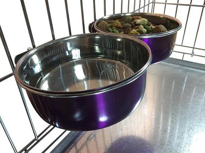 Ellie-Bo Pair of Dog Bowls for Crates, Cages or Pens and 3 Sizes (0.9Ltr Medium, Purple)