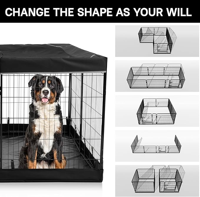 PJYuCien Dog Playpen Plus Storage Bag, 31.3" H 8 Panels Puppy Pen with Square Bottom & Top Cover, Heavy Duty Dog Fence for Camping