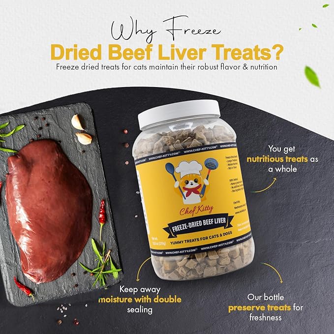 Freeze Dried Beef Liver Dog Treats | Healthy Kitten Treats, Single Ingredient, Raw | High Protein Cat & Dog Food Toppers, Grain-Free | Inspected & Tested in USA | 9.5 oz