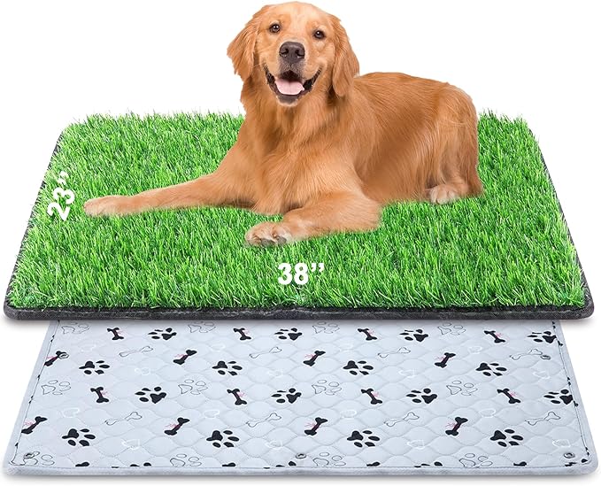 Annexfun Dog Grass Mat with Pee Pad 38×23", Large Dog Litter Box Indoor Artificial Turf Grass Porch Waterproof Patio Potty Tray for Doggie Reusable Washable and Lawn for Replacement Puppy Training