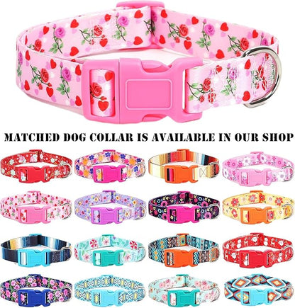 Moonpet Step in Valentine's Day Dog Harness Leash Set- All Weather Reflective No-Pull Floral Pattern Padded Mesh Vest Harness for Cats Puppy Extra-Small Small Medium Large Dogs - Heart Rose - S