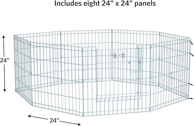 MidWest Homes for Pets 24-Inch Exercise Pen, for Indoor and Outdoor Use, 16 Sq Feet of Play, Single Door Folding Dog Pen, with Large Door Opening & Secure Latch, Easy to Set Up, Foldable Dog Playpen