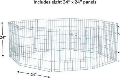 MidWest Homes for Pets 24-Inch Exercise Pen, for Indoor and Outdoor Use, 16 Sq Feet of Play, Single Door Folding Dog Pen, with Large Door Opening & Secure Latch, Easy to Set Up, Foldable Dog Playpen