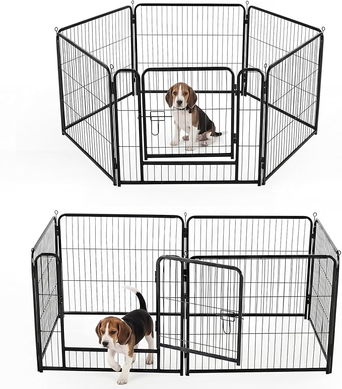 DUMOS Dog Playpen Indoor, Metal 24 Inch 6 Panels Foldable Pet Fence with Door, Outdoor Small Medium Large Dog Puppy Portable Exercise Play Pen for RV Camping, Trips, Play Yard