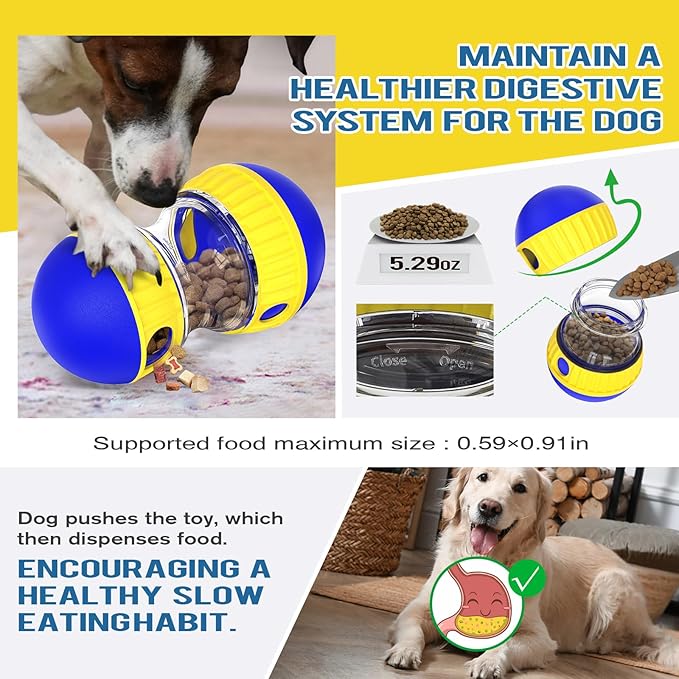 BSISUERM Dog Treat Dispensing Puzzle Toy Adjustable Food Dispenser Slow Feeder Puppy Enrichment Training Rolling Ball Pet Interactive Chase Toys for Small Medium Large Dogs to Keep Them Busy