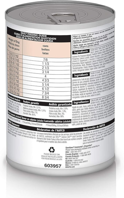 Hill's Science Diet Sensitive Stomach & Skin,Adult 1-6,Stomach & Skin Sensitivity Support,Wet Dog Food,Turkey-& Rice Stew,12.5 oz Can,(Pack of 24)