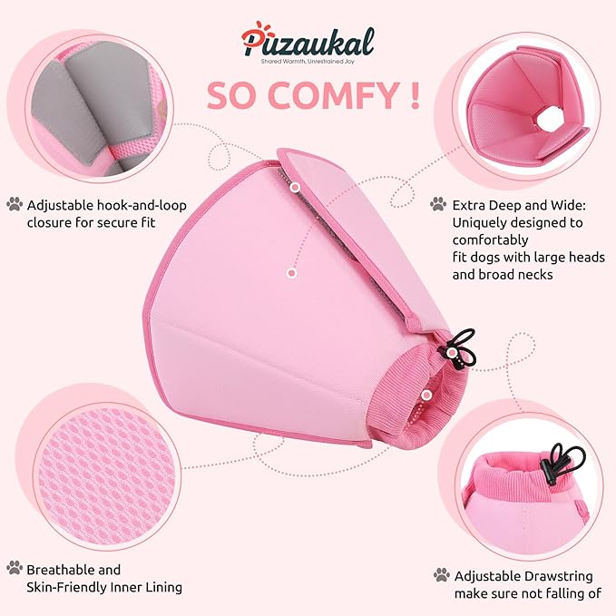 Dog Cone Collar - Soft Elizabethan Collar for Dogs After Surgery, Comfy Cone for Dogs to Stop Licking, Adjustable Dog Cone Alternative for Wound Healing (Pink, XL)
