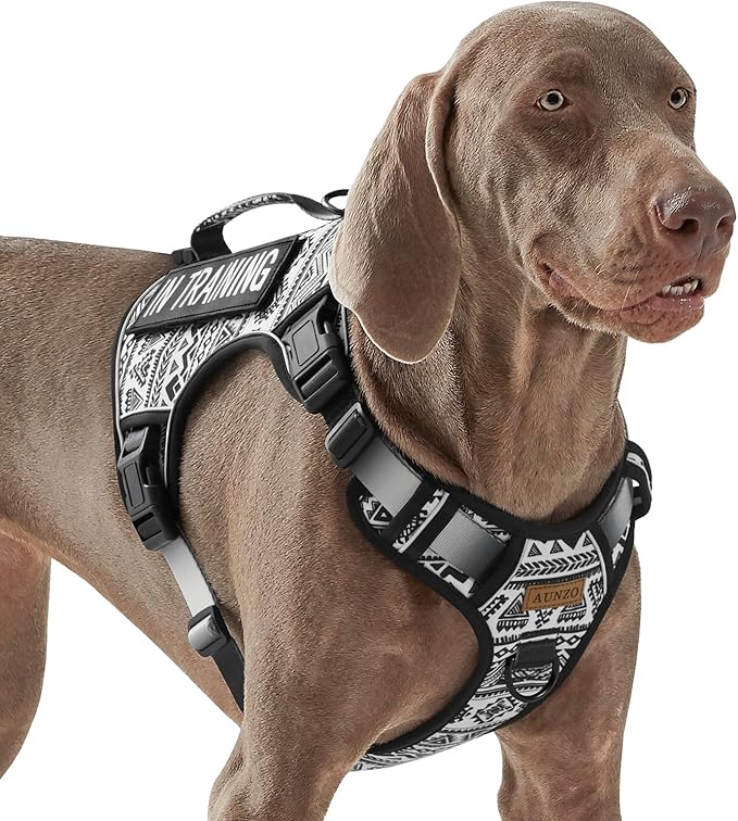 AUNZO Tactical Dog Harness for Extra Large Dog Breeds, No Pull Adjustable Pet Harness with Handle, Reflective K9 Military Service Dog Vest for Walking Hiking Training, Black Ethnic, XL