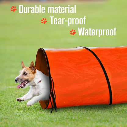 Houseables Dog Agility Tunnel, Dog Tunnel, Agility Equipment, 18 Feet, Puppy Obstacle Course, Crawling, Pet Playground, Small, Medium, Large, Indoor/Outdoor, Play, Pop Up Set, Exercise Tube, Toy, Red