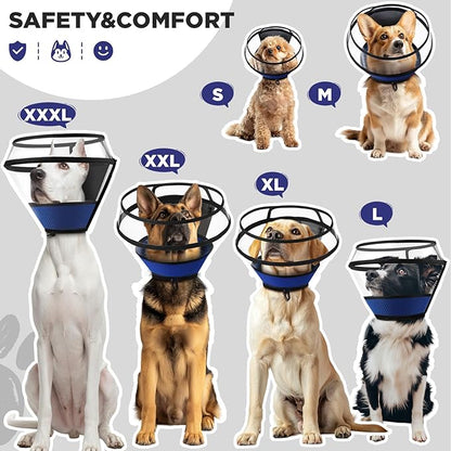Soft Dog Cone for Dogs After Surgery,Transparent Breathable Dog Cone Collar for Small Large Medium Size Dog,Adjustable Depth Pet Recovery Collars,Elizabethan Collar for Dogs Stop Licking (Blue-XL)