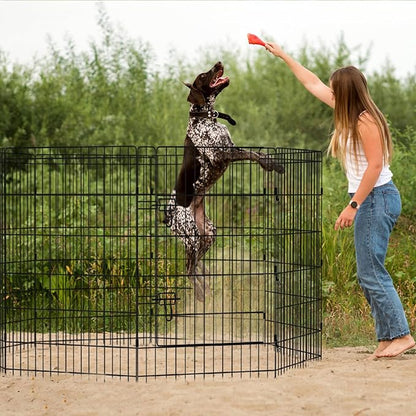 Peekaboo Pet Playpen Dog Fence Foldable Metal Dog Pen Wire Exercise Puppy Play Yard Pet Enclosure Indoor Outdoor 8 Panels 36 Inch with Bottom Pad/Top Cover(Black 36 top Cover)
