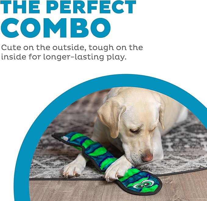 Outward Hound Durablez Large Snake Stuffing-Free Squeaky Plush Dog Toy for Puppies & Dogs - Interactive, Soft Yet Tough, No Mess, Jumbo Squeaker, Long-Lasting Play, 24.5 inch, Blue