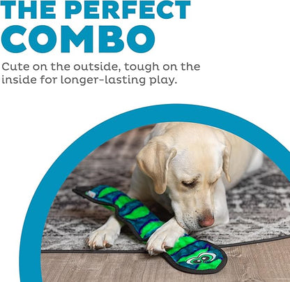 Outward Hound Durablez Large Snake Stuffing-Free Squeaky Plush Dog Toy for Puppies & Dogs - Interactive, Soft Yet Tough, No Mess, Jumbo Squeaker, Long-Lasting Play, 24.5 inch, Blue