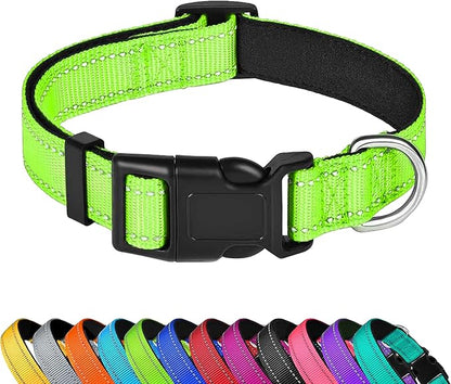 Reflective Dog Collar, Adjustable Soft Neoprene Padded Nylon Pet Collars with Buckle for Small Dogs, Green,S