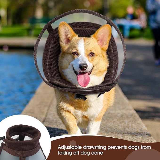Dora Bridal Dog Cone Collar for Large Dogs After Surgery, Soft Comfy Recovery Pet Cone Alternative, Adjustable Elizabethan Collar for Dogs to Stop Licking, Brown, L