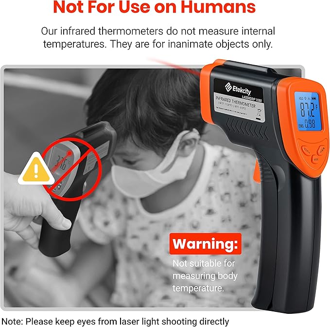 Etekcity Infrared Thermometer Laser Temperature Gun 1080, -58°F~ 1130°F for Meat Food Candy Pizza Oven, Heat Gun for Cooking, Kitchen, Fridge, Reptile, BBQ, HAVC, Adjustable Emissivity & Max Measure