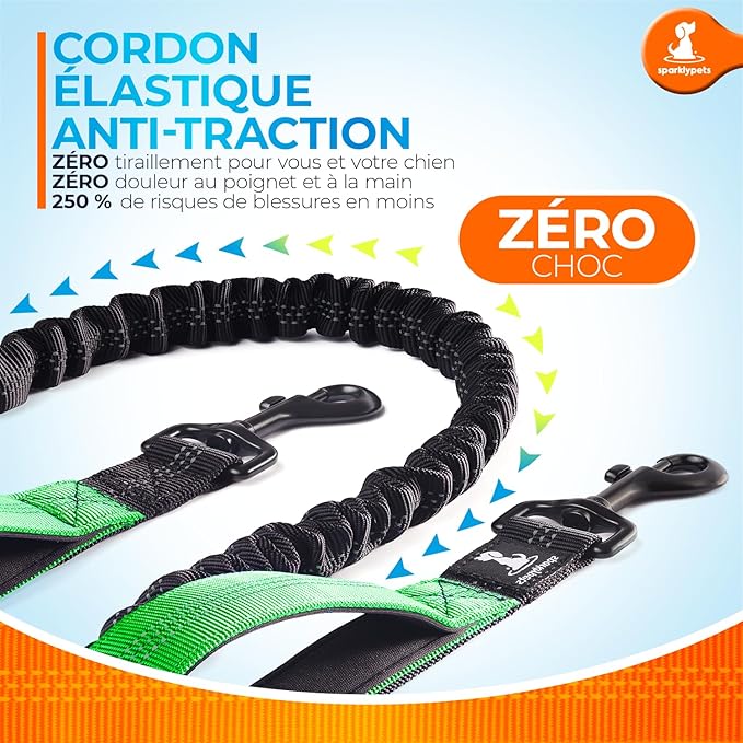 SparklyPets - Hands Free Dog Leash with Reflective Stitches - Waist Leash for Dog Walking, Hiking, Training, Jogging, Canicross, Running - for Medium & Large Breeds