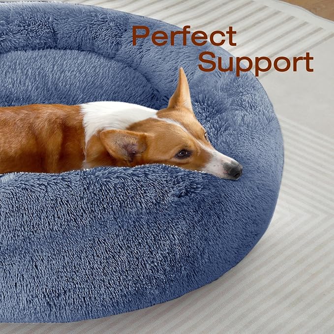 JOLLYVOGUE Dog Beds Large Sized Dog, 36 inches Calming Soft Anti-Anxiety Donut Dogs Bed, Washable Round Fluffy Cushion for Large Pets, Fits up to 80 lbs Pets