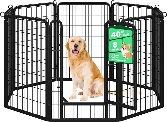 Yaheetech Dog Playpen, 40 Inch 8 Panels Heavy Duty Metal Pet Fence for Indoor Puppy Exercise Pen for RV Camping/Yard/Garden, Black