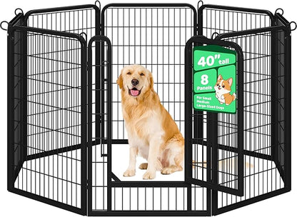 Yaheetech Dog Playpen, 40 Inch 8 Panels Heavy Duty Metal Pet Fence for Indoor Puppy Exercise Pen for RV Camping/Yard/Garden, Black